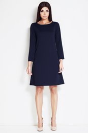 Gebreide trapezejurk met lange mouwen, marineblauw