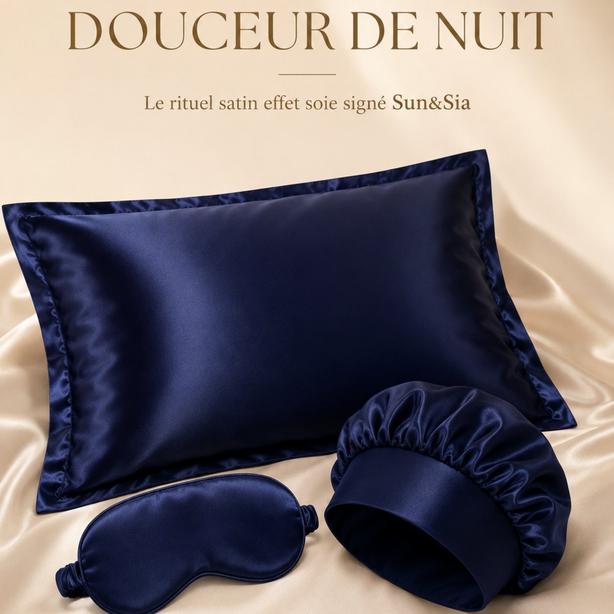 Pair of Midnight Blue Silk Effect Satin Pillowcases