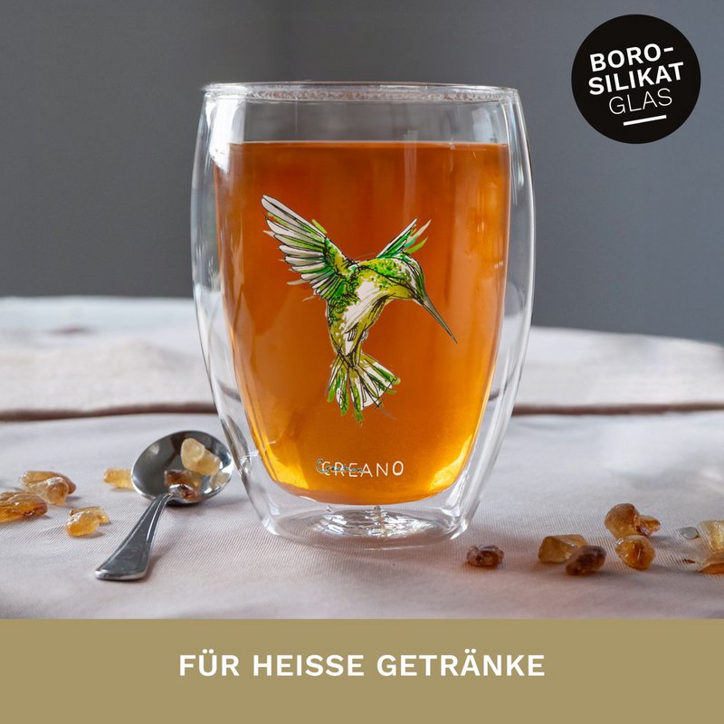 Creano Doppelwand-Teeglas Kolibri 250ml grün Geschenkbox