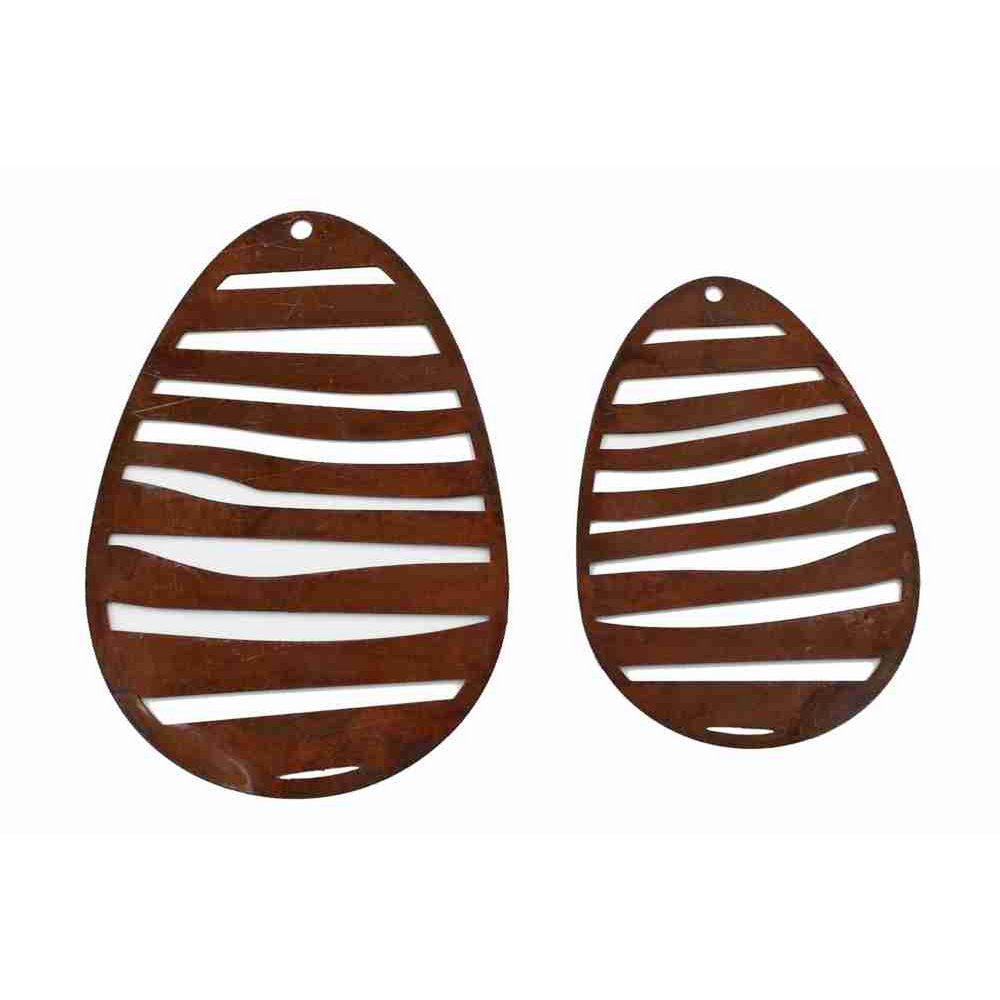 Roest decoratie Paaseieren hangende decoratie | Set van 2 in "gestreepte look" | Patina paaseieren om op te hangen