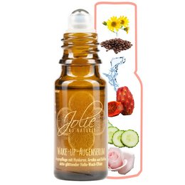 Hyaluron eye serum with coffee, vitamin C, and arnica. Smoothes the eyes and reduces puffiness.