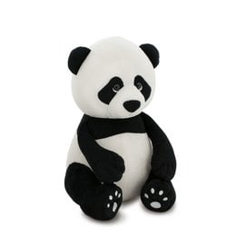 A soft, plush panda bear toy with a round, cuddly body and black and white coloring.