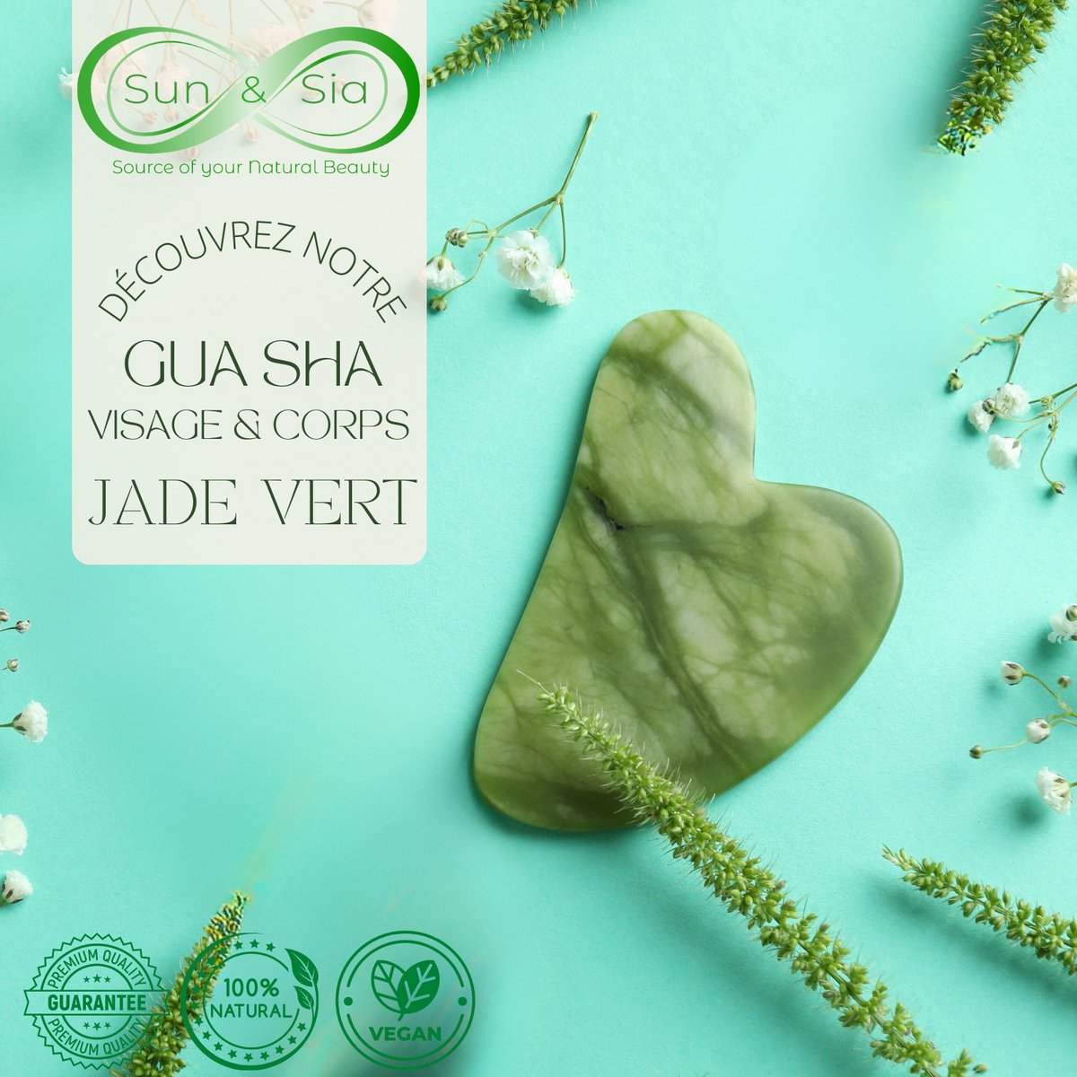 Zestaw i maska ​​na oczy z zielonego jadeitu Gua Sha - Termoterapia - Niezbędne akcesoria kosmetyczne - Kamień naturalny - Narzędzie do podnoszenia