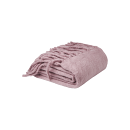 Plaid acrylic lilac throw blanket, 130x170cm in size, with a soft, textured surface and fringe detailing.