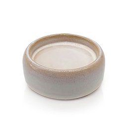 Small, round, polar white candle plate measuring 8x3cm.