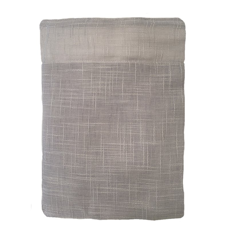 Cortina translúcida confeccionada cinta multifunción (cinta fruncidora o pasabarras). Visillos de calidad fabricados con materiales reciclados. Color gris. Cortinas para salón, dormitorio y cocina.