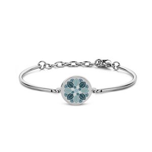 CO88 Collection Majestic 8CB-90454 Stalen Armband met bloem - 16,5 + 3,5 cm - Zilverkleurig / Groen