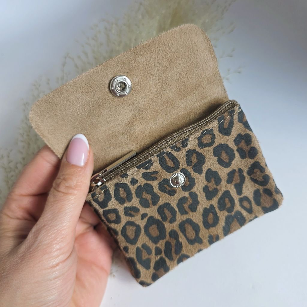 Mini portafoglio leopardato marrone