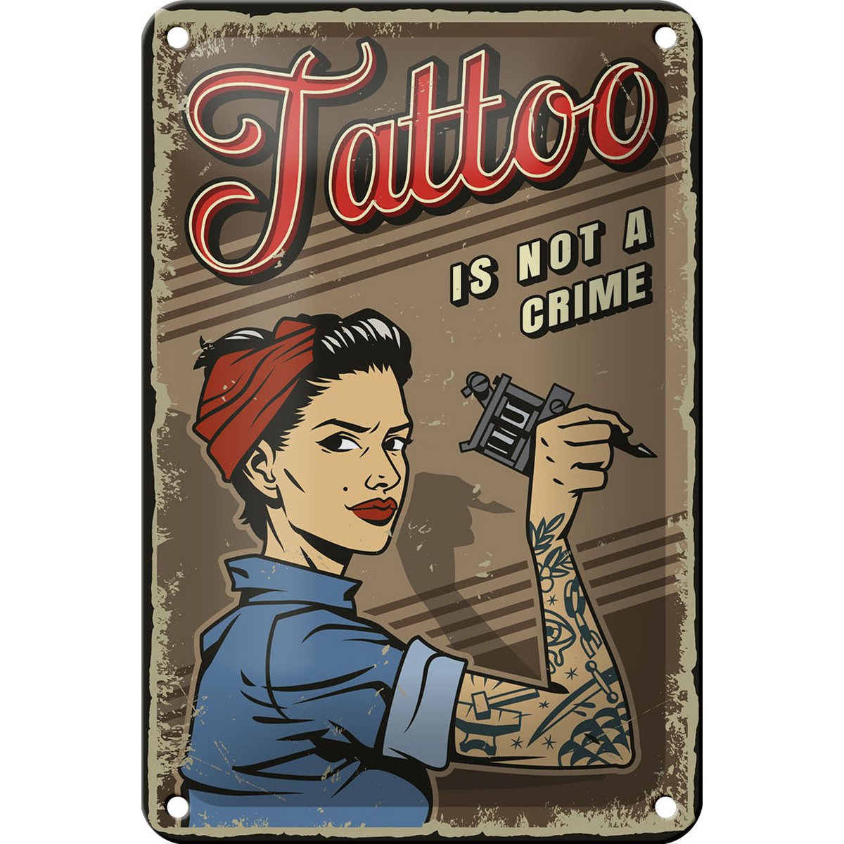 Blechschild Retro 12x18cm Tattoo is not a crime Pinup Dekoration