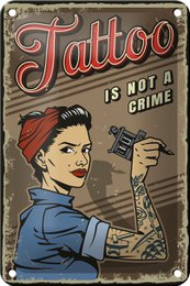 Blechschild Retro 12x18cm Tattoo is not a crime Pinup Dekoration