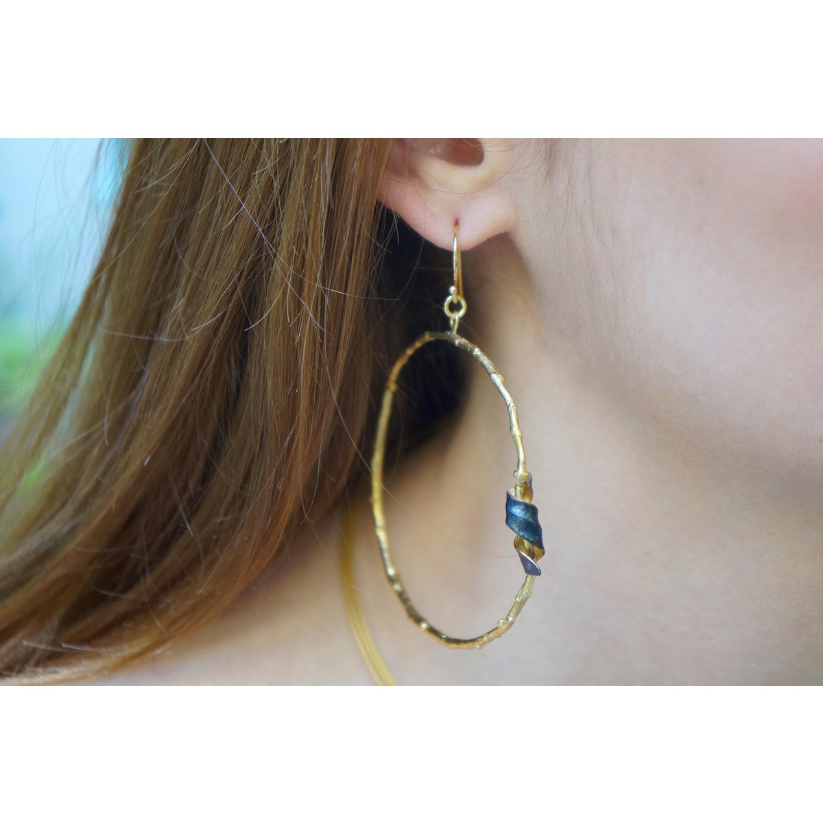 Olive Branch Earrings: Leaf Inspired Hoops (14k Gold Plated Silver)