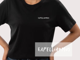 Opstrijktransfer “Expelliarmus” – DTF-transfer, zwart/wit