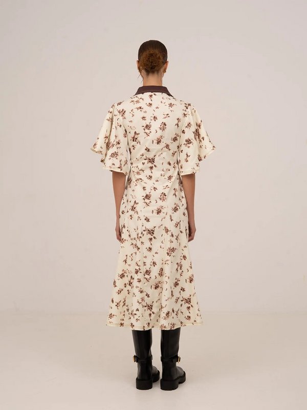 Abito longuette con stampa floreale marrone fiorisce