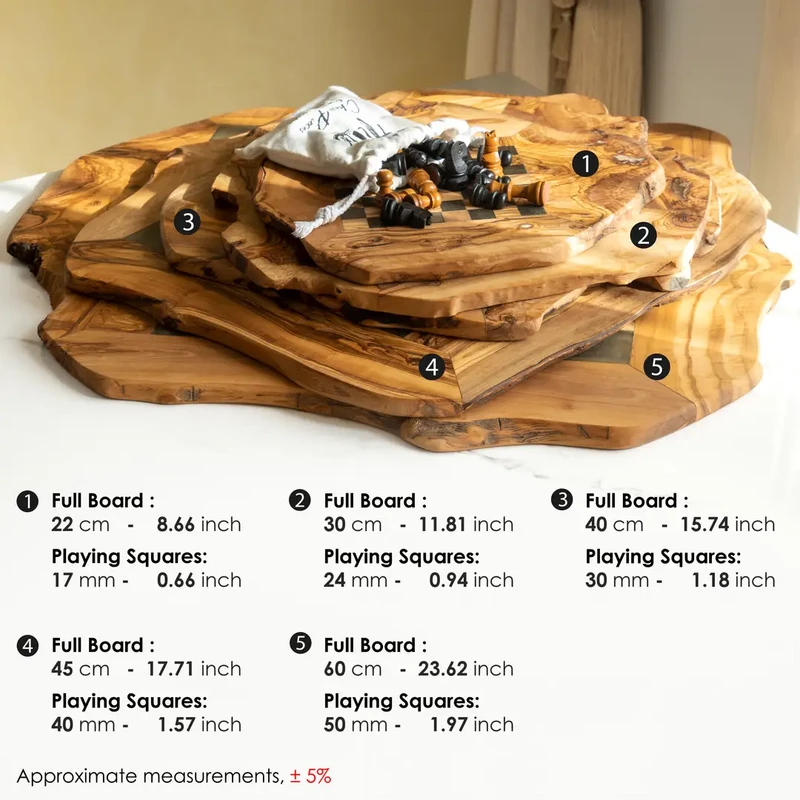 Olive Wood Chess Set with Irregular Rustic Board – Handcrafted Rustic Elegance