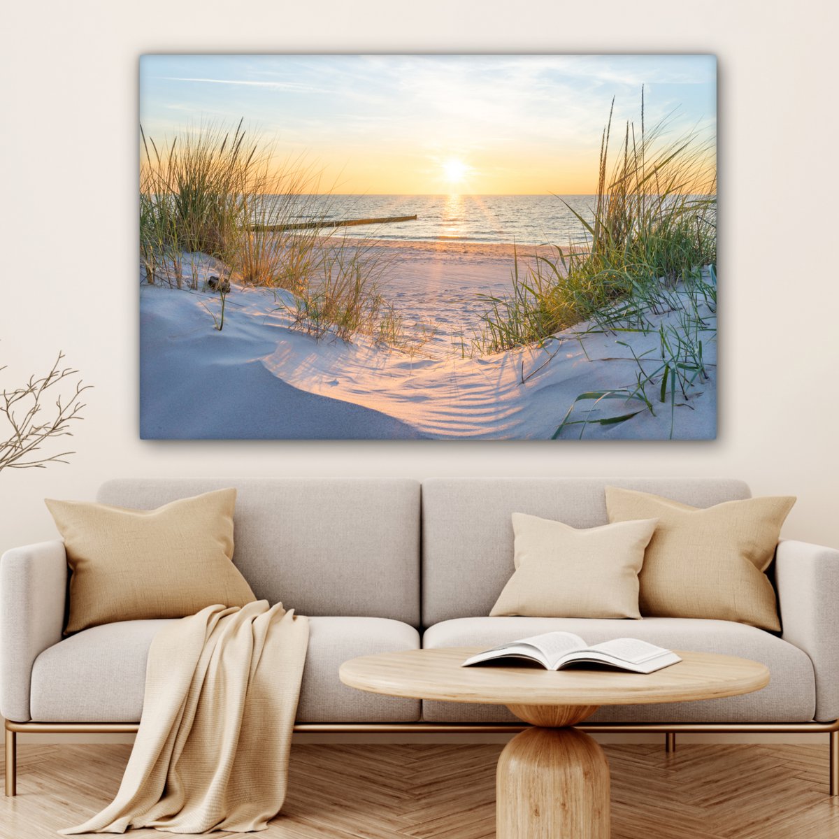 Pintura de lienzo - Decoración de pared - Playa - Sol - Dune - hierba - arena - horizonte