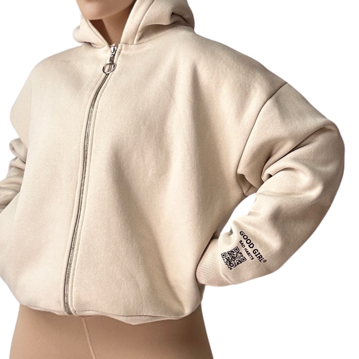 Hoodie mit Reißverschluss "GGBH" - Beige