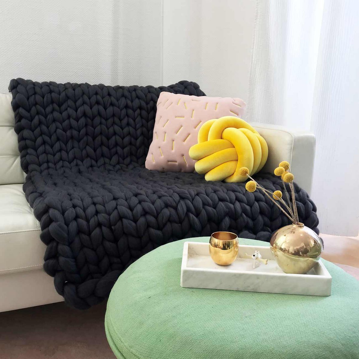 Wolldecke Cosima Chunky Knit, anthrazit