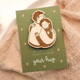 Aimant en bois couple câlin - aimant de réfrigérateur Hug