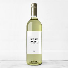 Sip sip hooray! This bottle label features a simple, bold text design in black and white, perfect for gifting or celebrating.