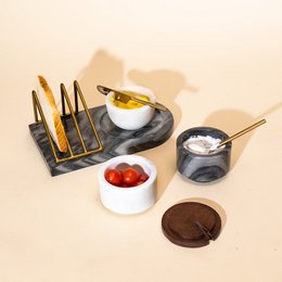 Serviertablett | Grauer Marmor-Frühstücks-Akzent-Toast | Gold
