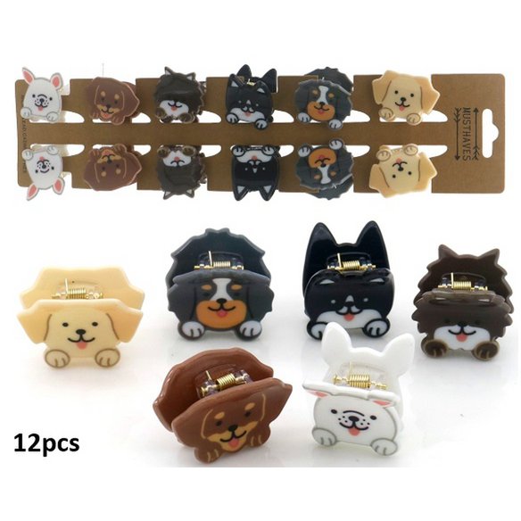 R-H8.1 H1126-001 Hair Clips Dogs 2.5cm -  3.5cm - 12pcs