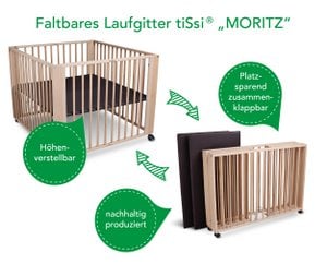 tiSsi® 4-corner foldable playpen MORITZ natural beech 89x85 cm