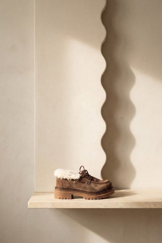 SAILOR RHUM BROWN – Wildleder-Bootsschuh mit dicker Sohle und Kunstpelzkragen