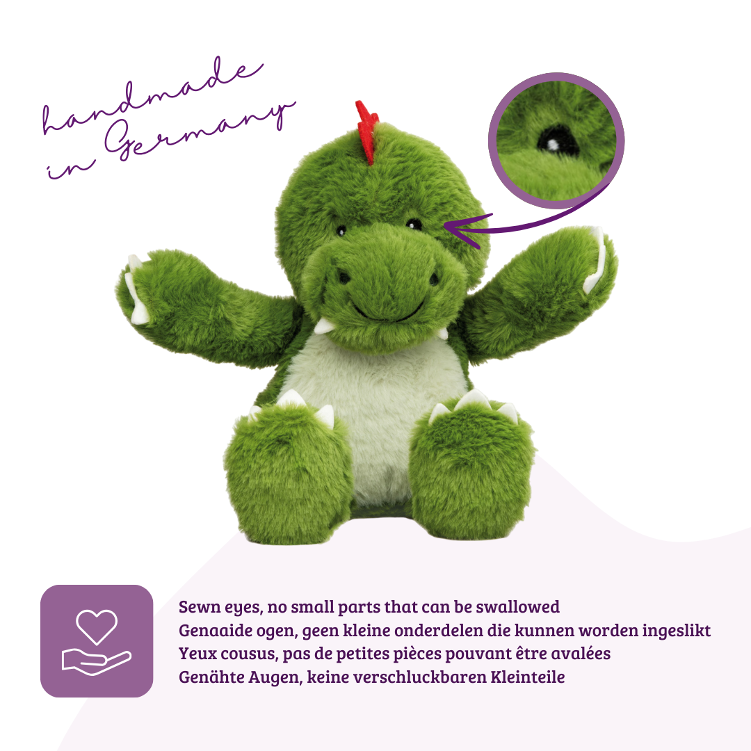 Heat cushion, the natural hot water bottle as a warm cuddly toy Dino large with organic millet filling and health herbs