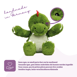 Heat cushion, the natural hot water bottle as a warm cuddly toy Dino large with organic millet filling and health herbs