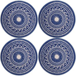 Manteles individuales | Tapetes para mesa de comedor redondos acanalados de algodón | Juego de 4