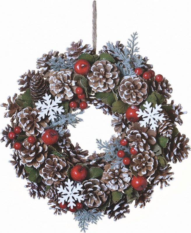Corona navideña rural - Piña Copo de nieve | ø 30cm | corona rural ronda | corona de la puerta de la decoración de navidad | Corona para Navidad | Guirnaldas de adornos navideños | regalo de Navidad