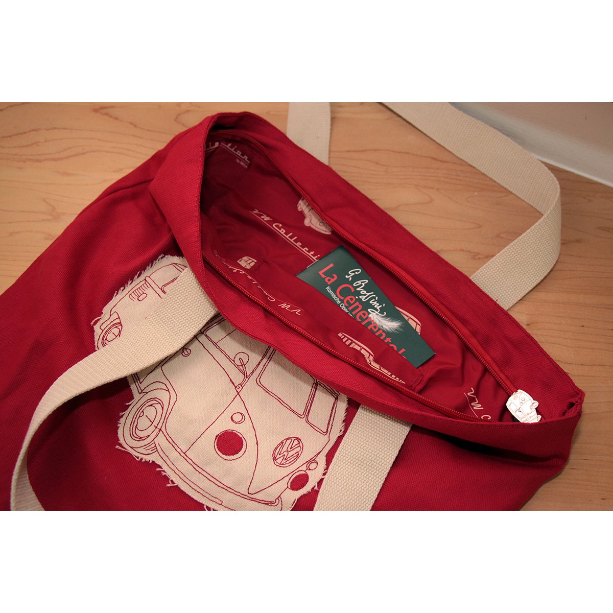 Bolso Shopper de Lona Volkswagen VW T1 Bus - Silueta/Rojo
