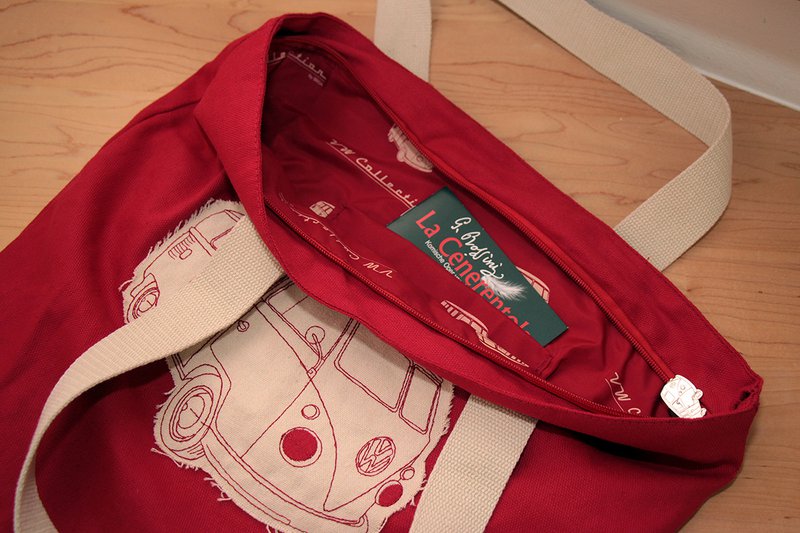 Volkswagen VW T1 Bus Canvas Shopper Bag - Silhouette/Rød