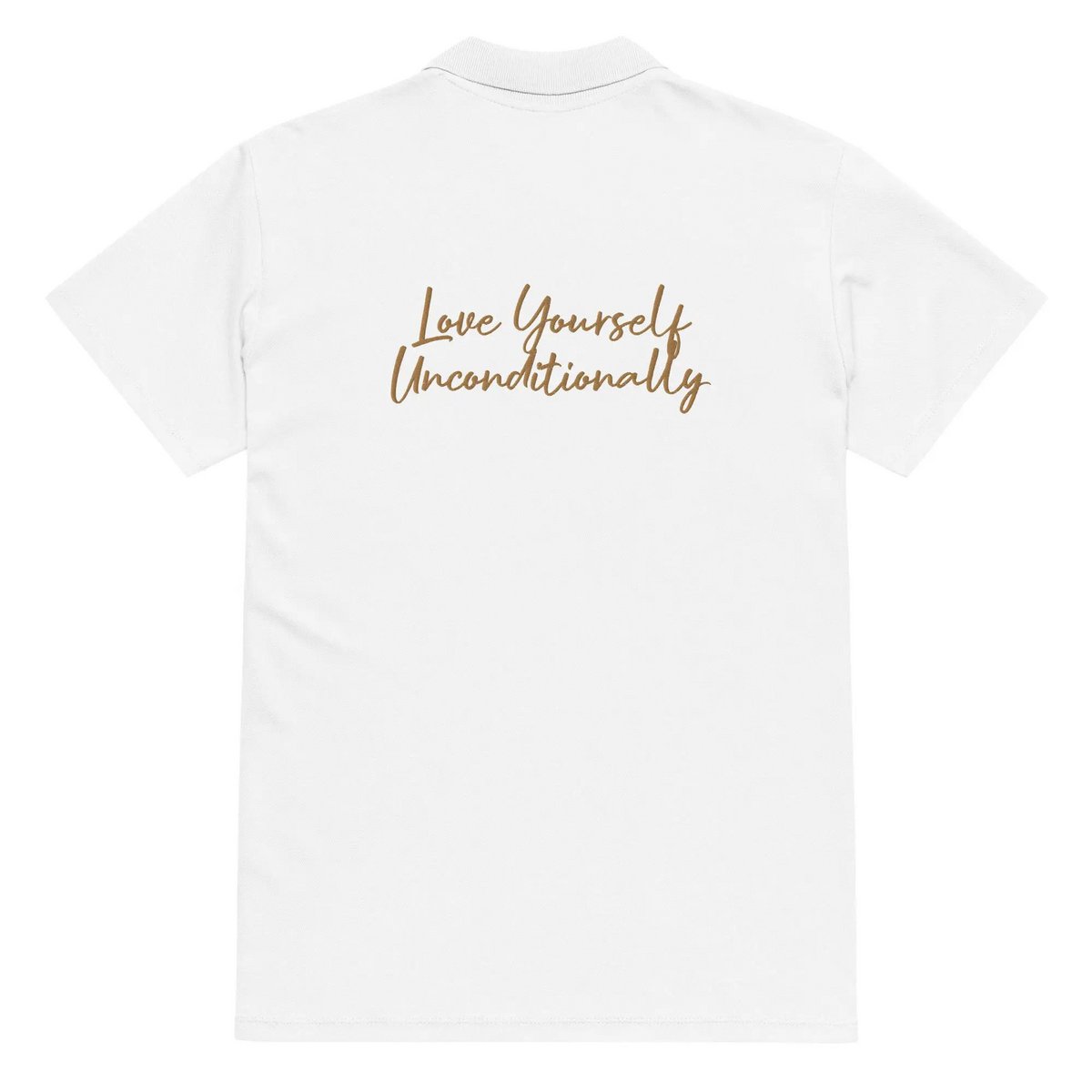 Self Love Premium piqué poloshirt met oudgouden borduursel