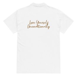 Self Love Premium piqué poloshirt met oudgouden borduursel