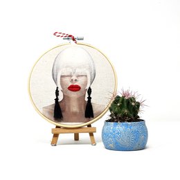Handmade Embroidery Hoop Wall Art - Fashion Portraits -  Textile Wall Art (15cm)