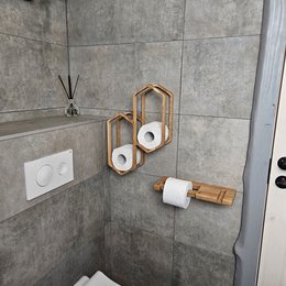 Toilet Paper Holder for Wall Mounting, Wooden Bathroom Storage Rack for 4 Rolls, Compact Organizer for Bathrooms