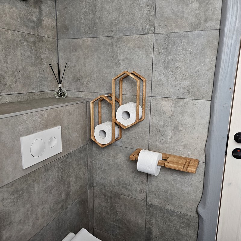 Toilet Paper Holder for Wall Mounting, Wooden Bathroom Storage Rack for 4 Rolls, Compact Organizer for Bathrooms