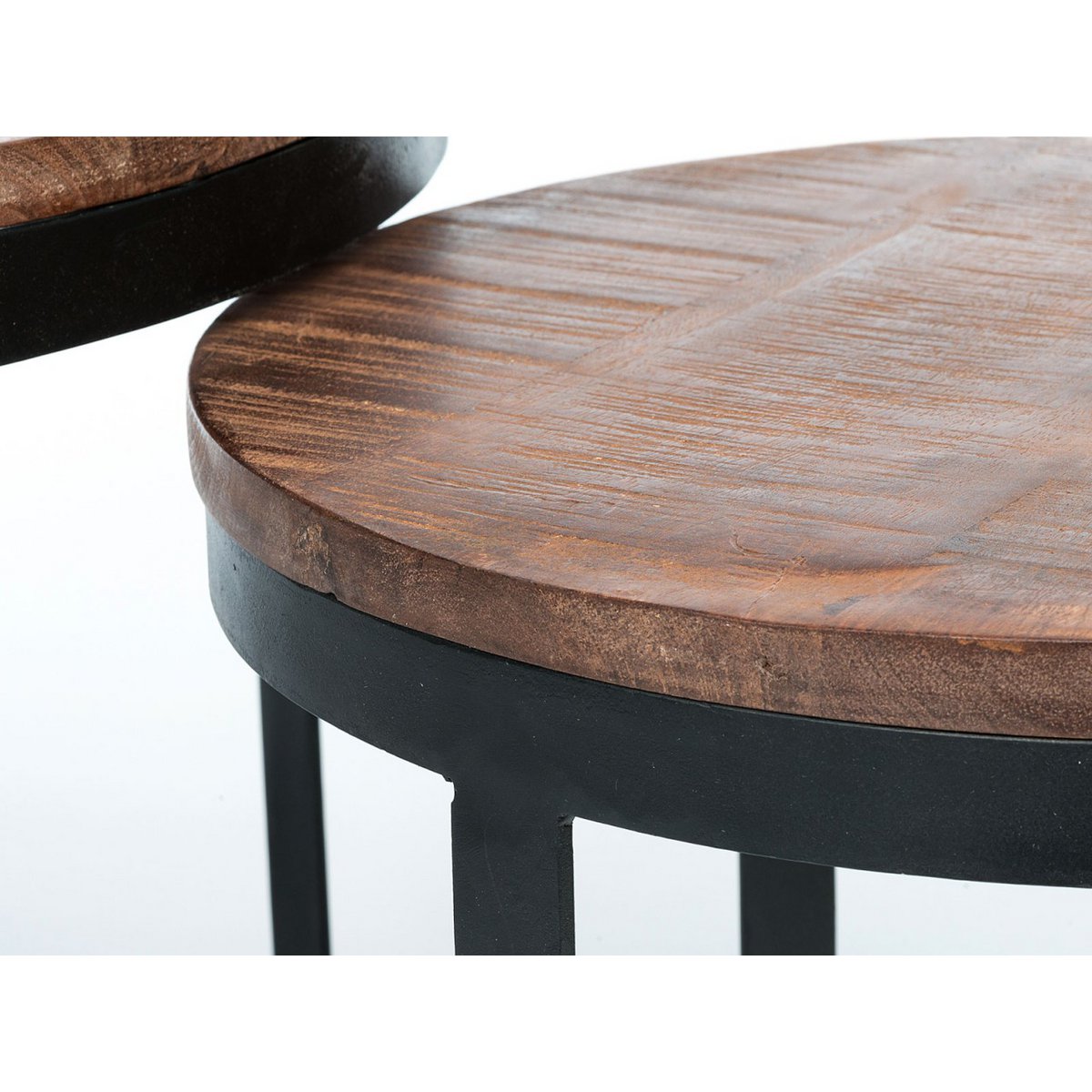 Mesa de centro, juego de 2, mesa auxiliar, mesa de salón, estructura redonda de metal Austin, plata antigua o negro