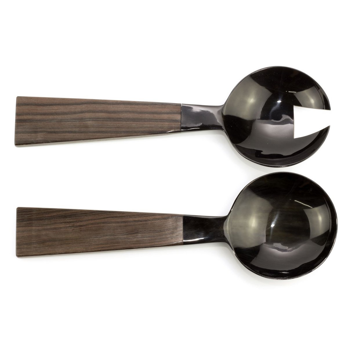 Grands couverts en corne noire avec manche triangulaire en bois