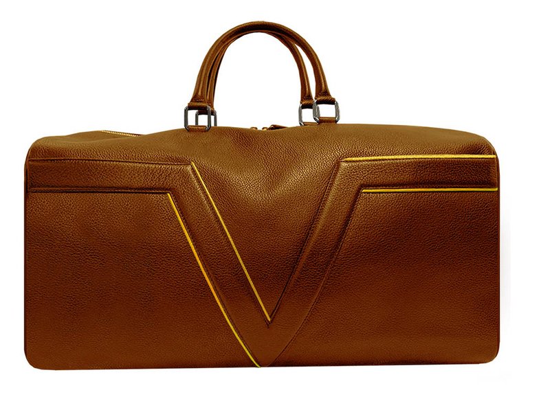 Stor model - Initial LAKE VIEW rejsetaske - Cognac - Gul piping