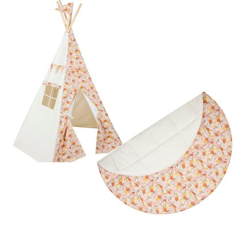 Teepee und Mat Set „Spring Garden“, Geschenk für Kinder, Tipi -Zelt für Kinder, hohe Qualität, handgefertigtes Tipi -Zelt mit Matte, Tipee -Zelt für Mädchen
