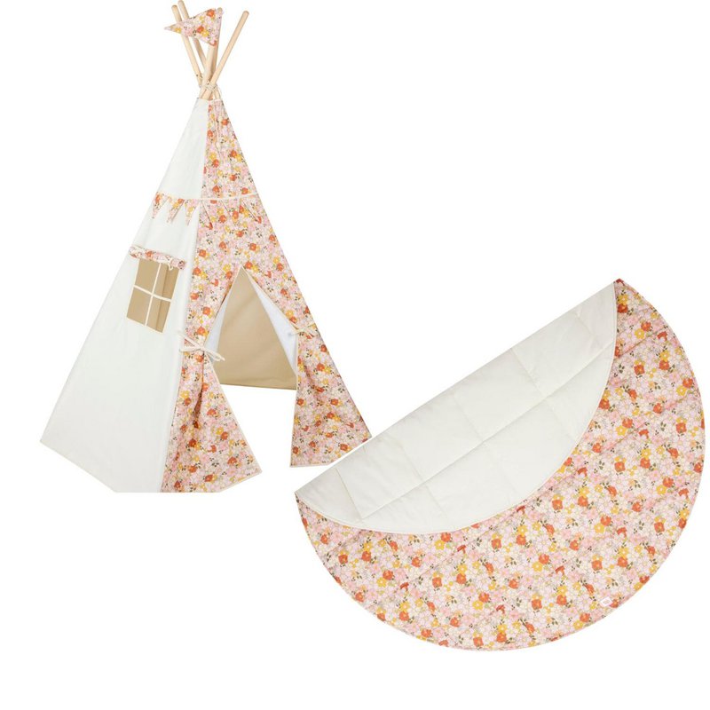 Ensemble de tipi et de tapis «Garden de printemps», cadeau pour enfants, tente de tipi pour enfants, de haute qualité, faite à la main, tipi avec tapis, tente de tipi pour fille