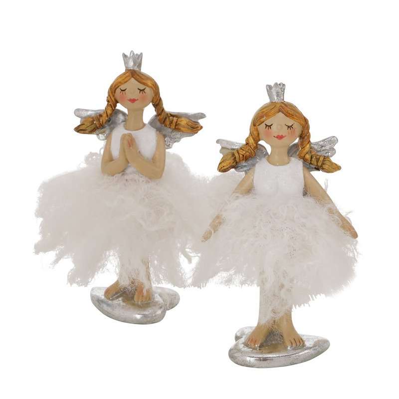 Weihnachtsfigur Engel silber-weiß H11cm