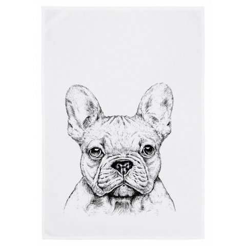 White tea towel, BULLDOG, gray