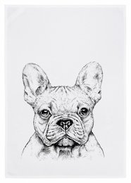 White tea towel, BULLDOG, gray
