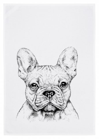 White tea towel, BULLDOG, gray
