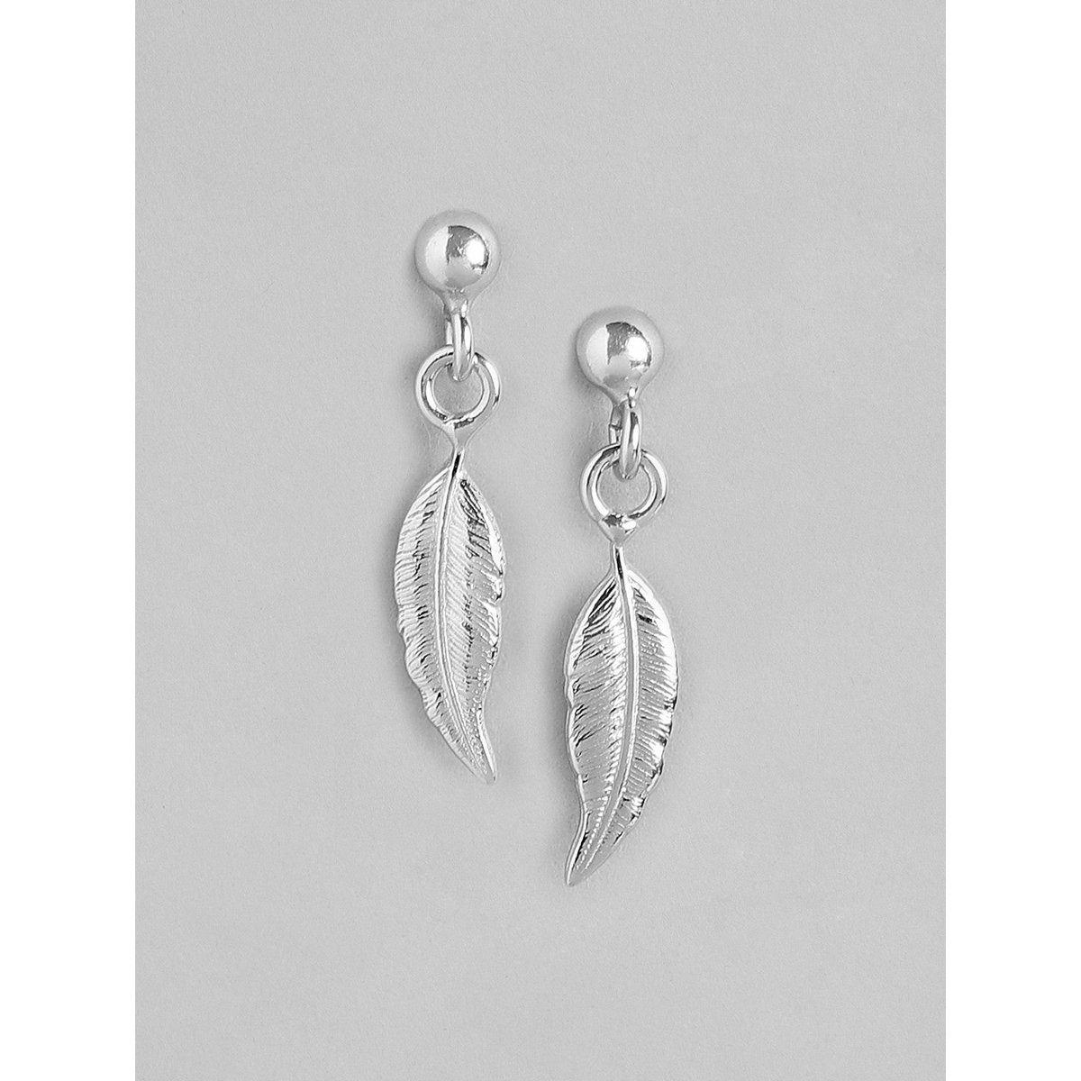 Drop Earrings | Rhodium Plated Leaf Sterling Length | Silver