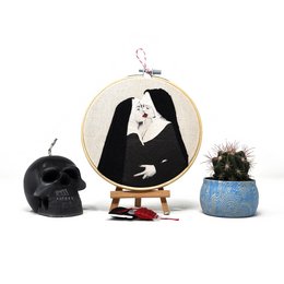 Handmade Embroidery Hoop Wall Art - Rebel nuns - Textile Wall Decoration (15cm)