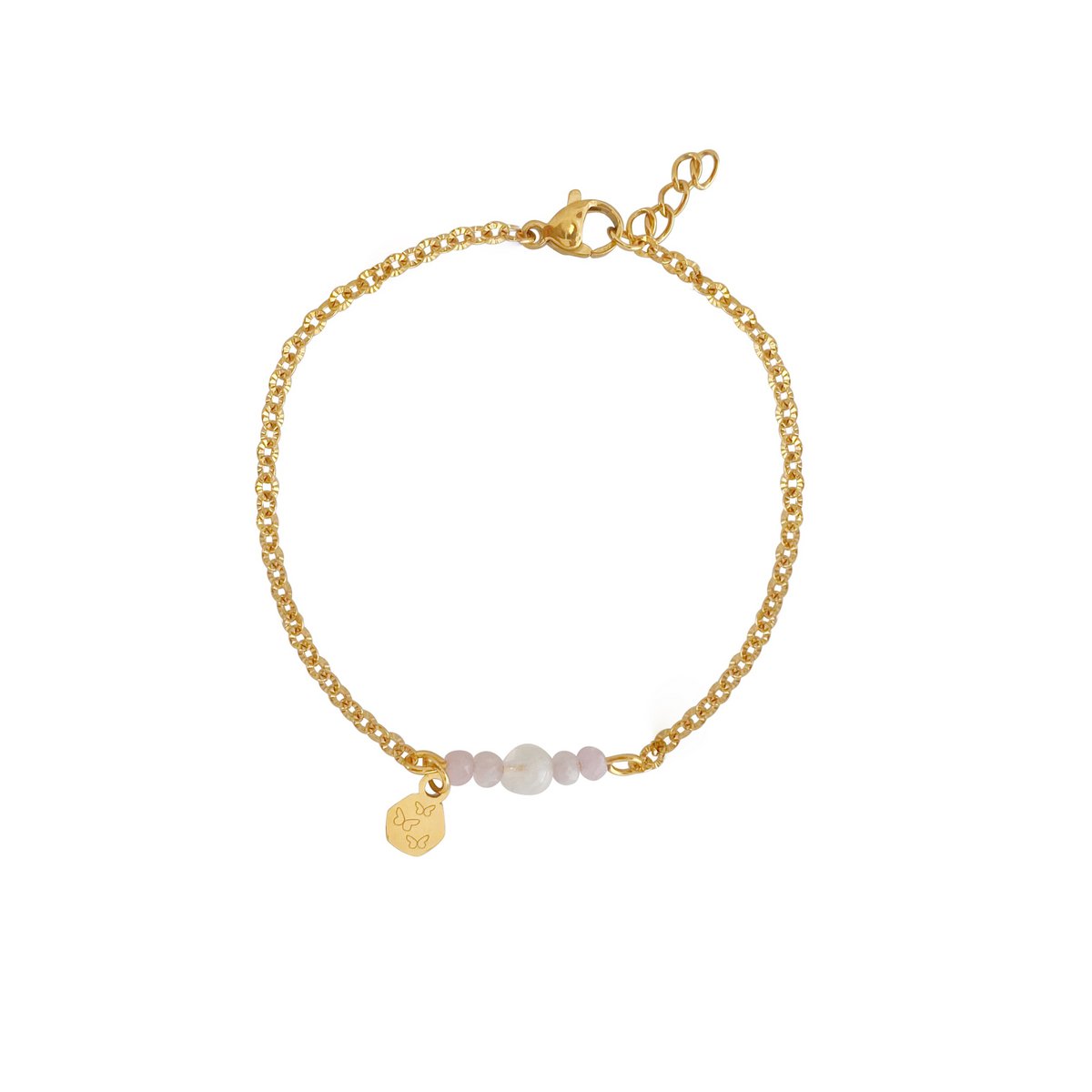 Kunzite, Moonstone & Butterflies Armbånd - Guld
